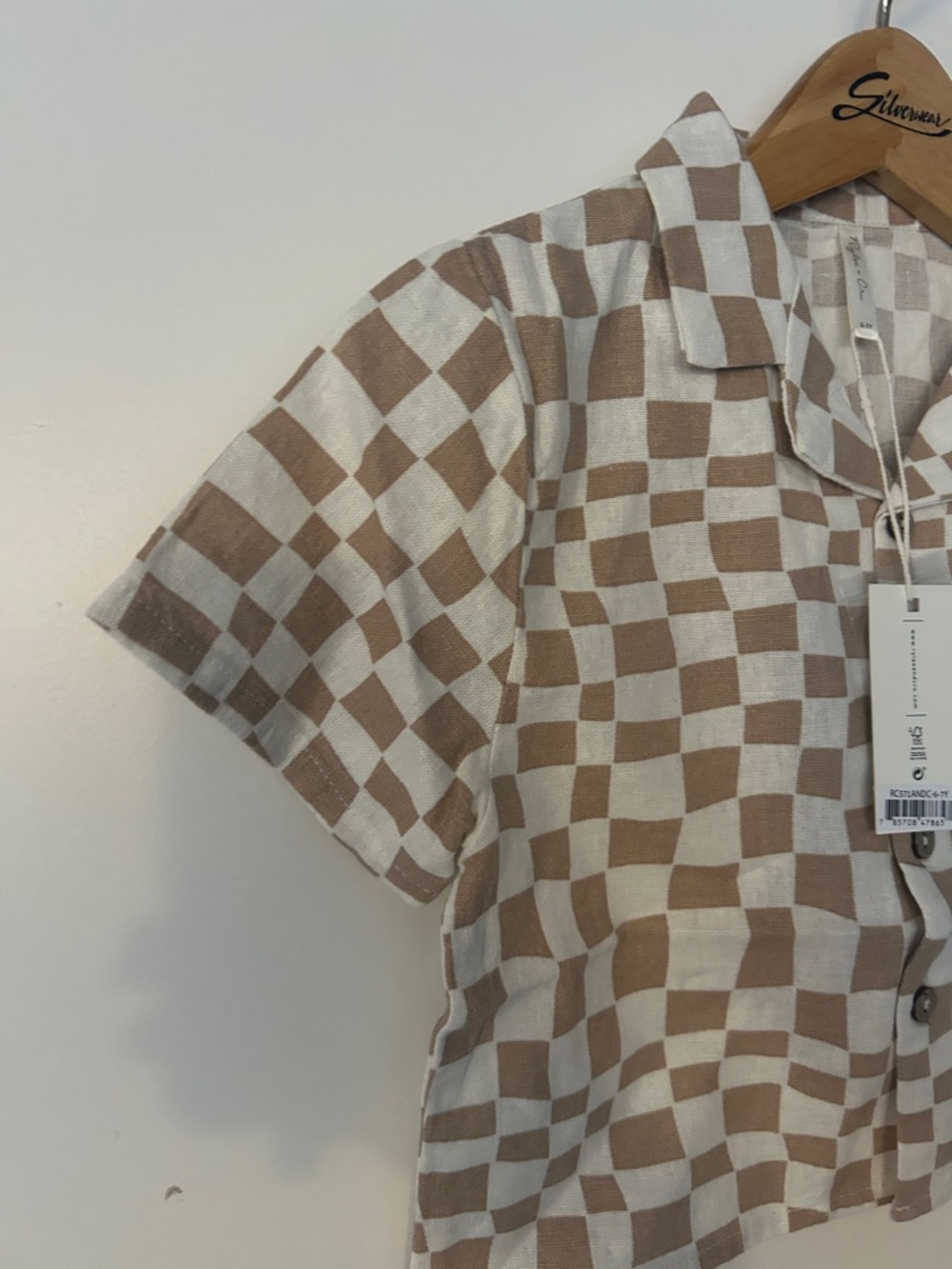 Rylee + Cru Beige and White Checkerboard Crop Button-Down - Picture 4 of 4